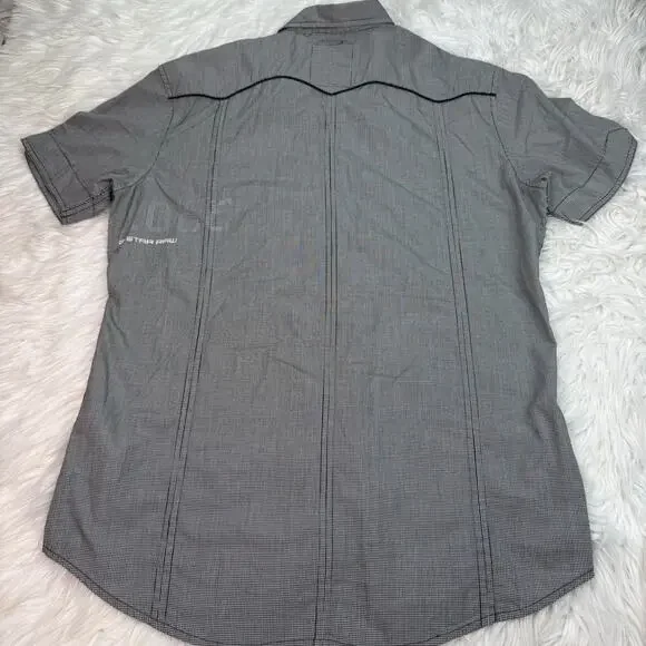 G Star Raw Men's Midnight Piping Check Shirt Black White Short Sleeve Size XL